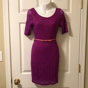 Purple/Pink Stretch Lace short sleeve dress M nwot